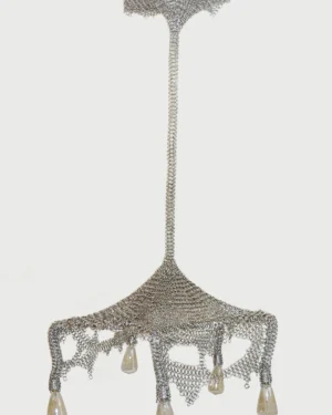 Chainmail Cobweb Ceiling Lamp in glass and steel, hanging.