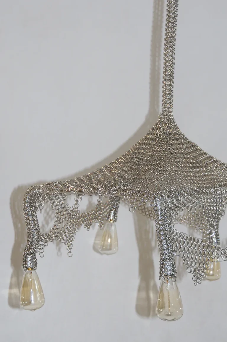 Chainmail Cobweb Chandelier in Glass and Steel — 2