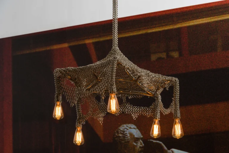 Chainmail Cobweb Chandelier in Glass and Steel — 6