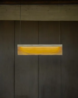 Cenit L Pendant Lamp in ash wood and Celium, hanging.