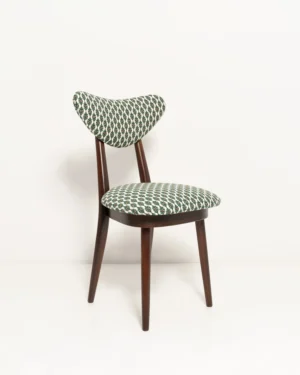 Mid Century Heart Chair, White And Green Art Deco Jacquard