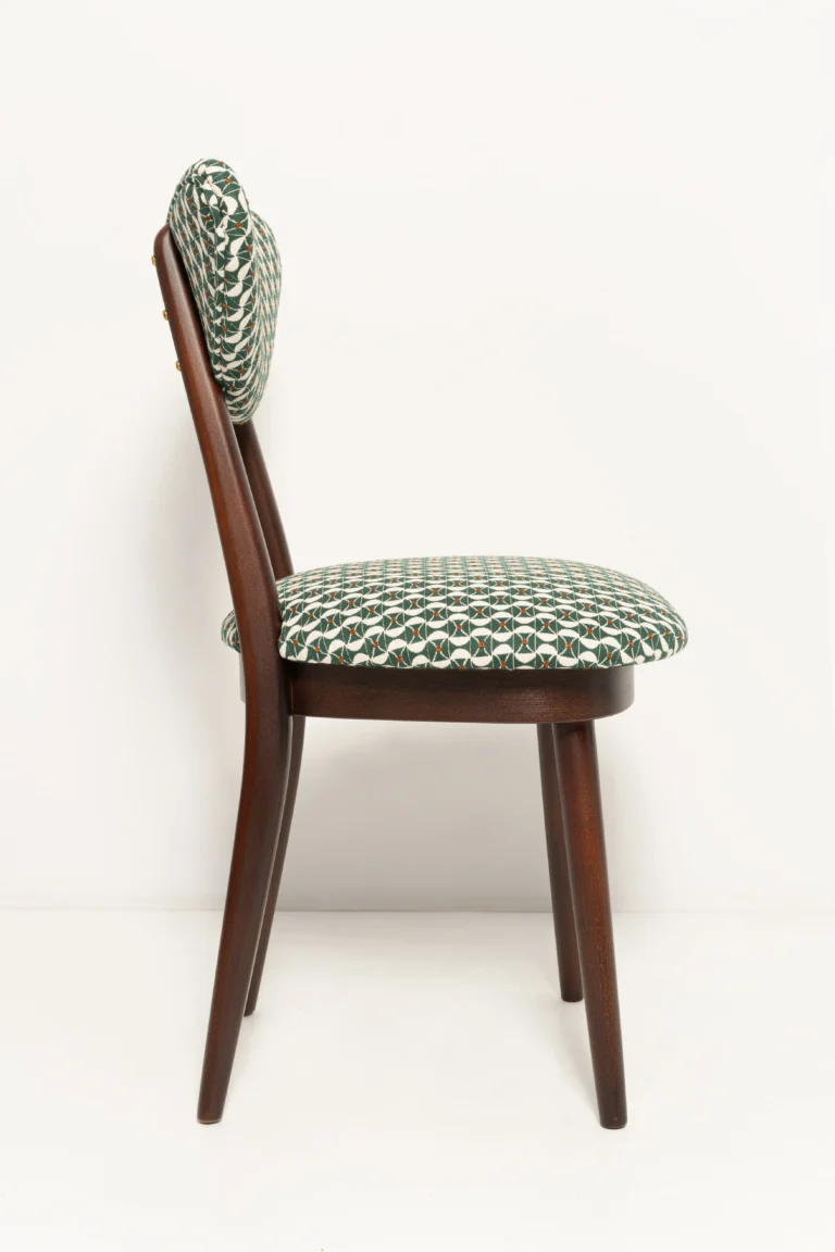 Mid Century Heart Chair, White And Green Art Deco Jacquard — 2