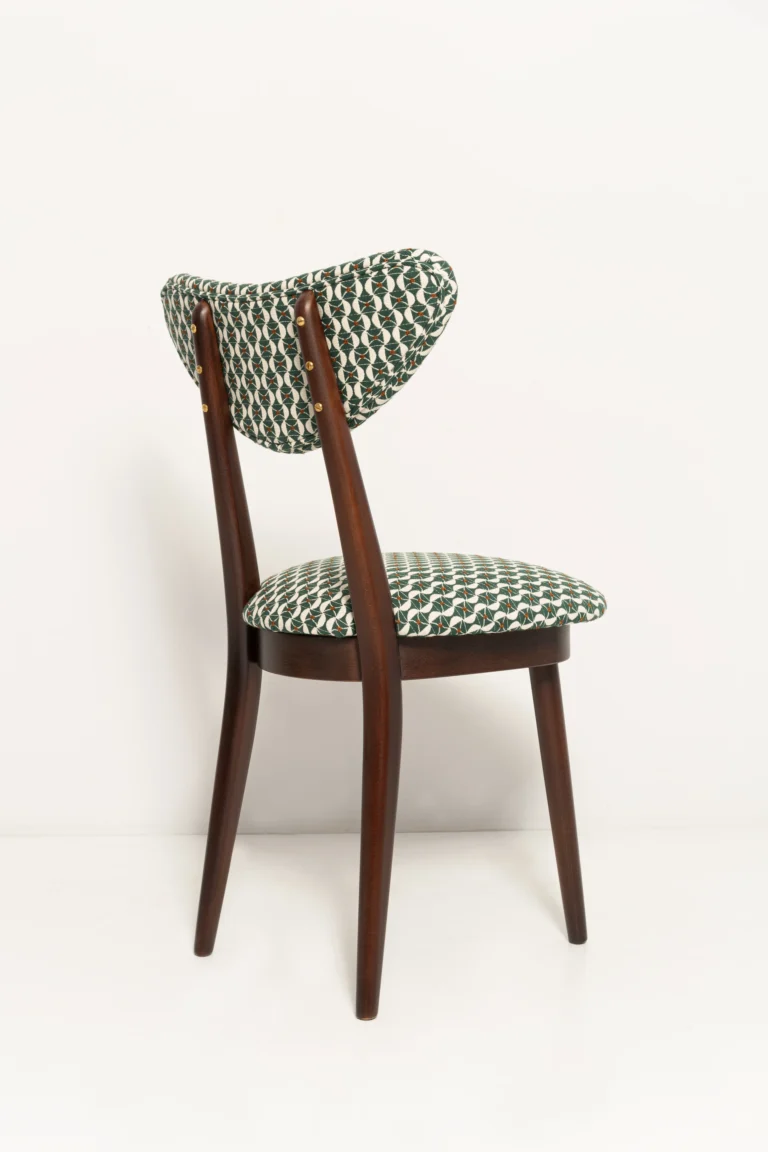 Mid Century Heart Chair, White And Green Art Deco Jacquard — 3
