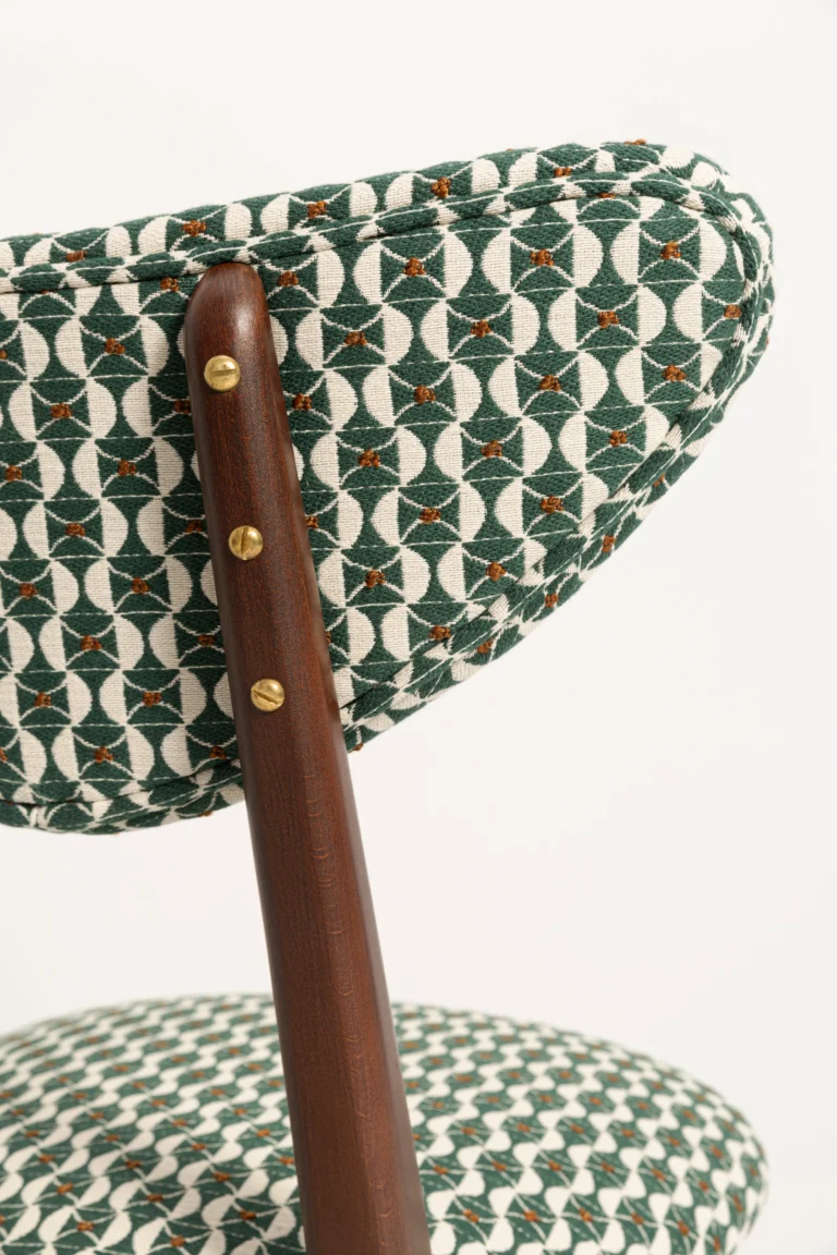 Mid Century Heart Chair, White And Green Art Deco Jacquard — 4