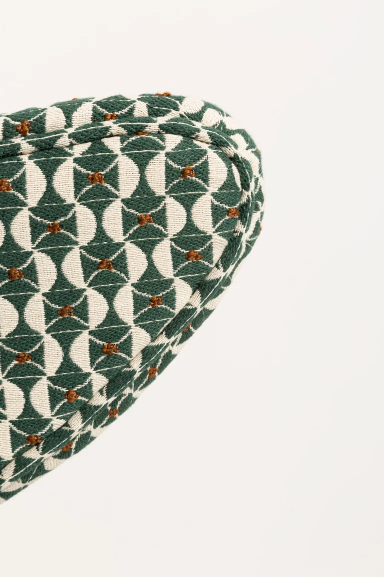 Mid Century Heart Chair, White And Green Art Deco Jacquard — 5