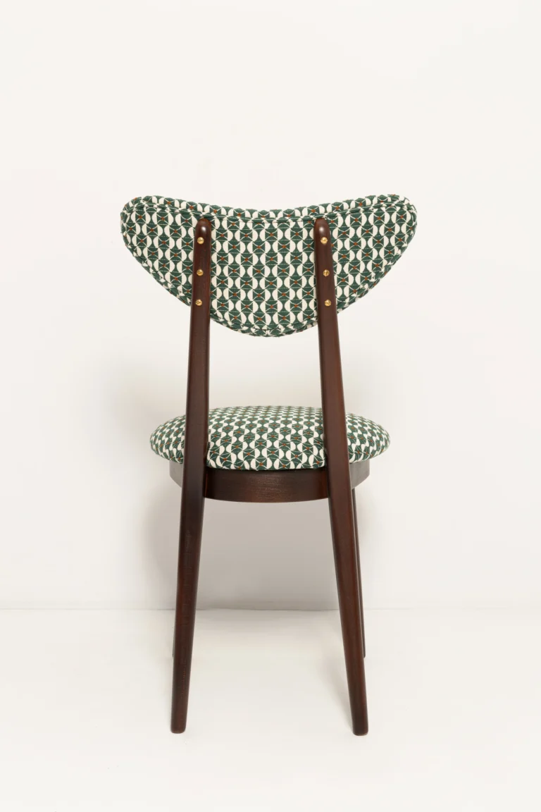 Mid Century Heart Chair, White And Green Art Deco Jacquard — 6