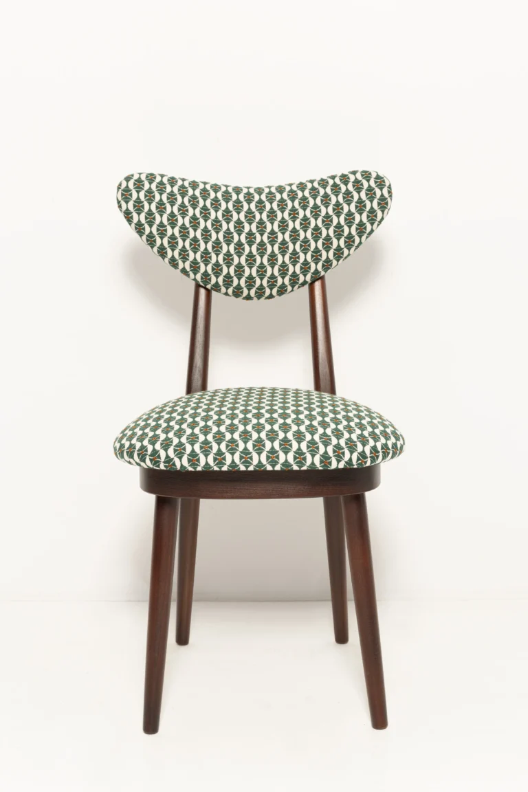 Mid Century Heart Chair, White And Green Art Deco Jacquard — 7