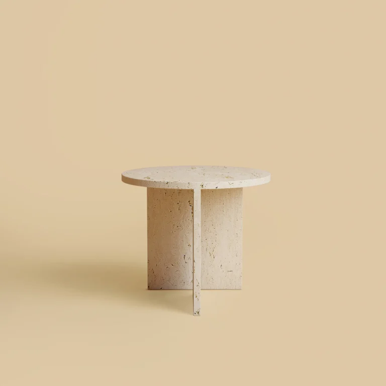 Round Travertine Side Table - Kyushu Series — 2