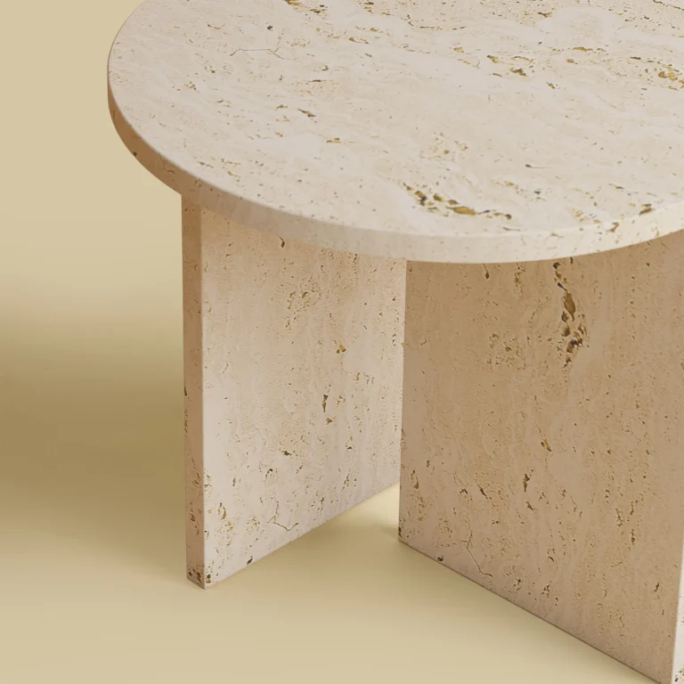 Round Travertine Side Table - Kyushu Series — 3