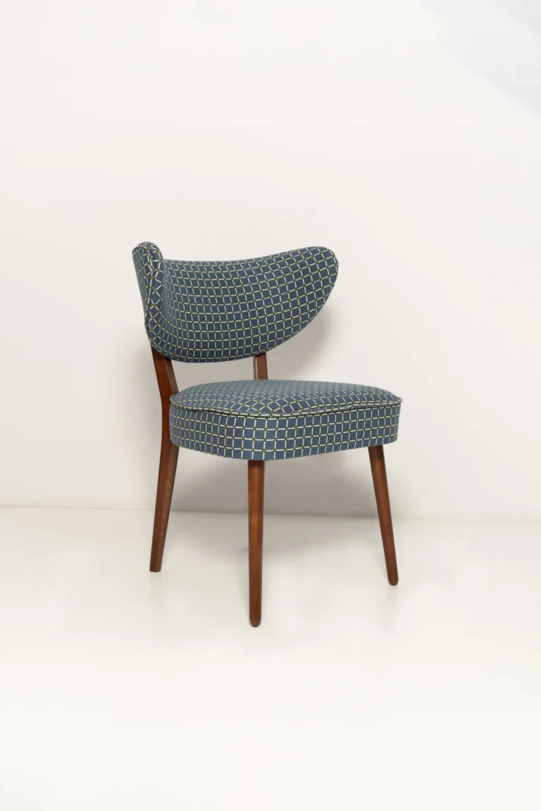 Vintola Dining Chair, Blue Jacquard, Walnut Wood — 1