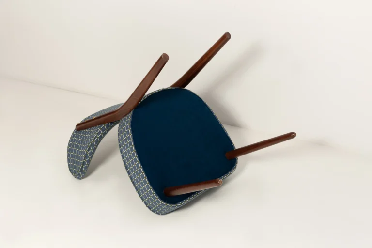 Vintola Dining Chair, Blue Jacquard, Walnut Wood — 7