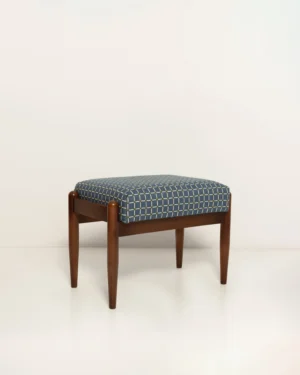 Mid Century Gfm Stool In Blue Jacquard