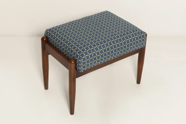 Mid Century Gfm Stool In Blue Jacquard — 2