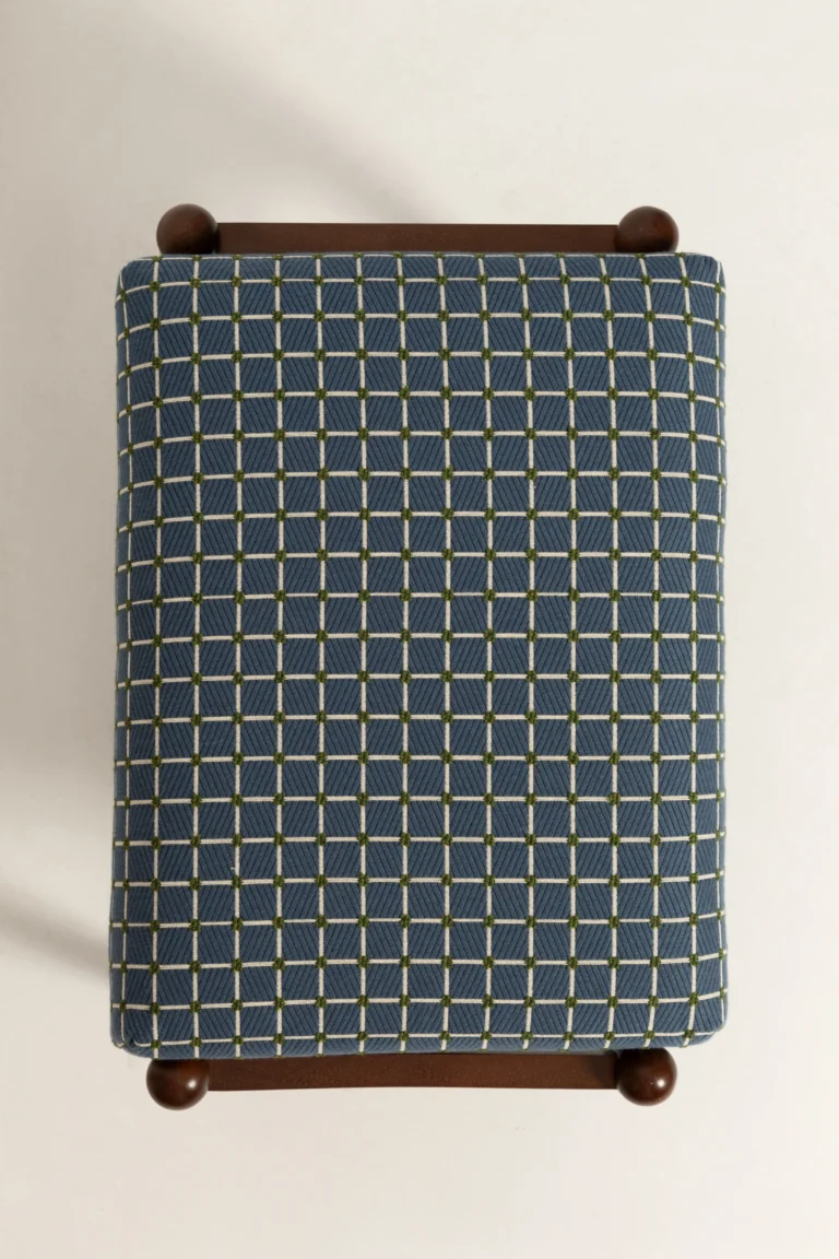 Mid Century Gfm Stool In Blue Jacquard — 3