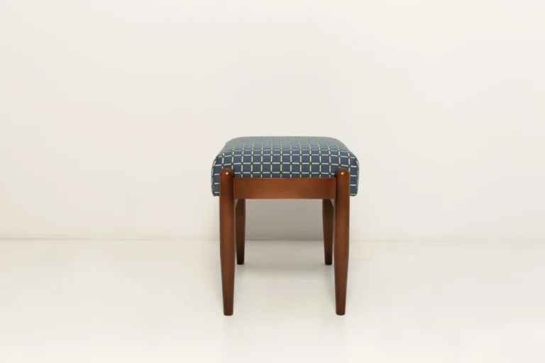Mid Century Gfm Stool In Blue Jacquard — 4