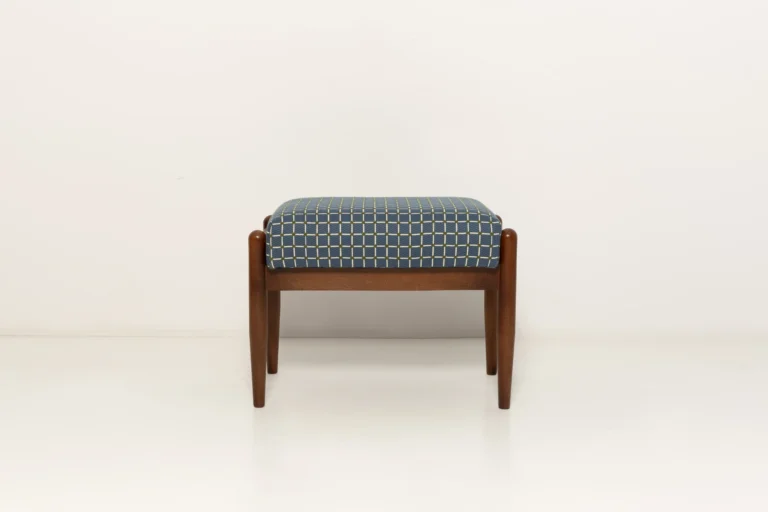 Mid Century Gfm Stool In Blue Jacquard — 5