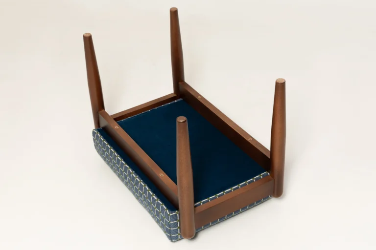 Mid Century Gfm Stool In Blue Jacquard — 6