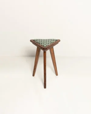 Mid Century Triangle Stool, Green And White Art Deco Jacquard