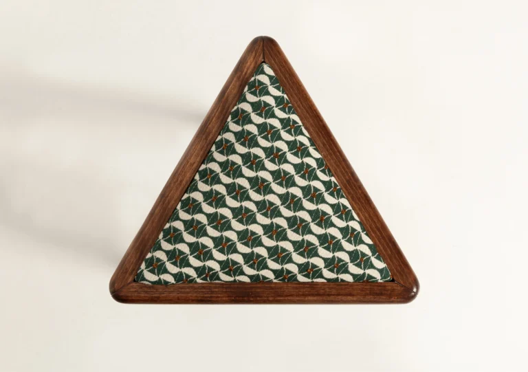 Mid Century Triangle Stool, Green And White Art Deco Jacquard — 2