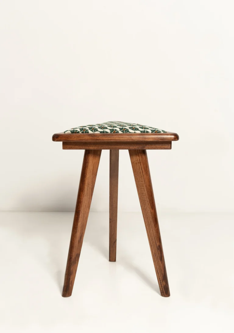Mid Century Triangle Stool, Green And White Art Deco Jacquard — 3