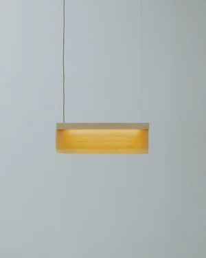 Cenit S Pendant Lamp in ash wood and Celium, hanging.