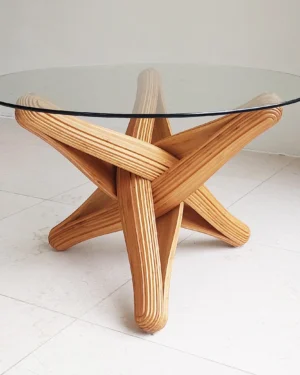 Lock-C Coffee Table in Caramel Bamboo and Glass
