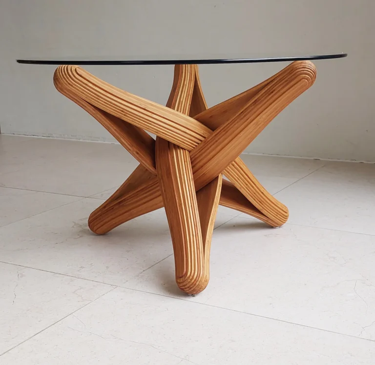 Lock-C Coffee Table in Caramel Bamboo and Glass — 3