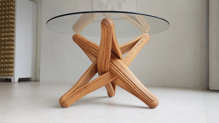 Lock-C Coffee Table in Caramel Bamboo and Glass — 6