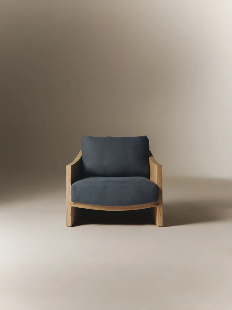 Sea Blue Linen Castle Armchair — 2