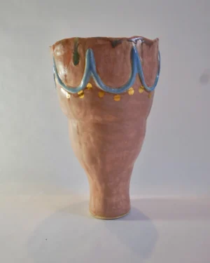 ¨soft Memory¨ Sculptural Pink Ceramic Vase With Gold Luster