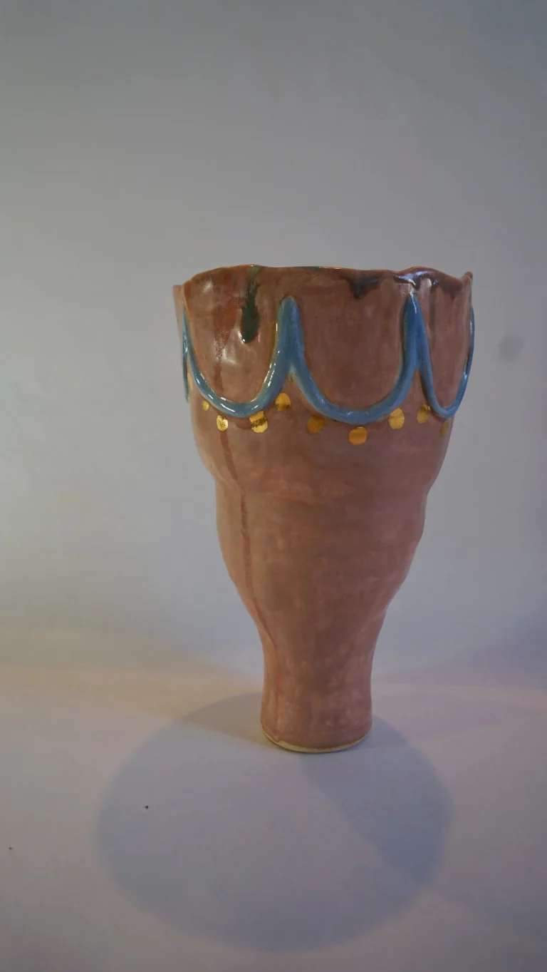 ¨soft Memory¨ Sculptural Pink Ceramic Vase With Gold Luster — 6