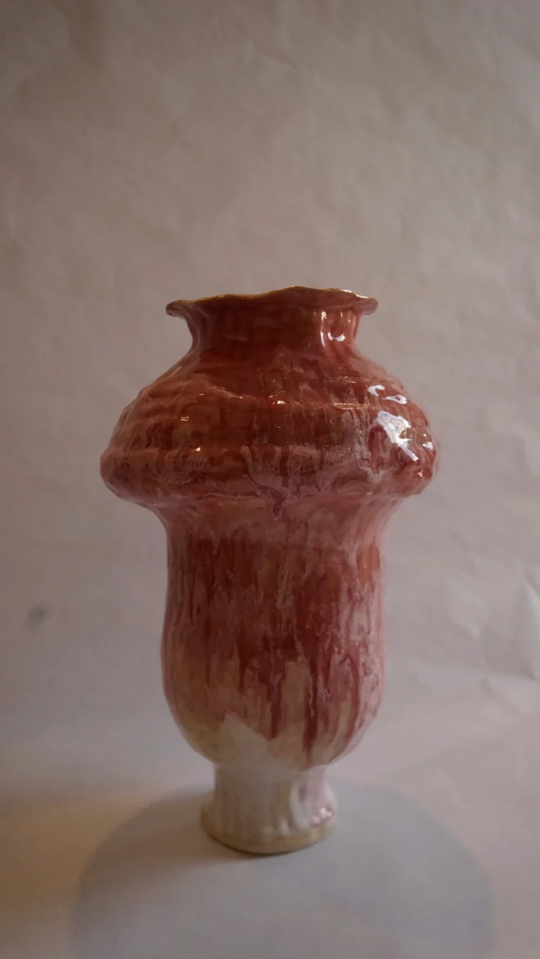 "tender Memory" Sculptural Pink-red Ceramic Vase With Gold Luster — 3