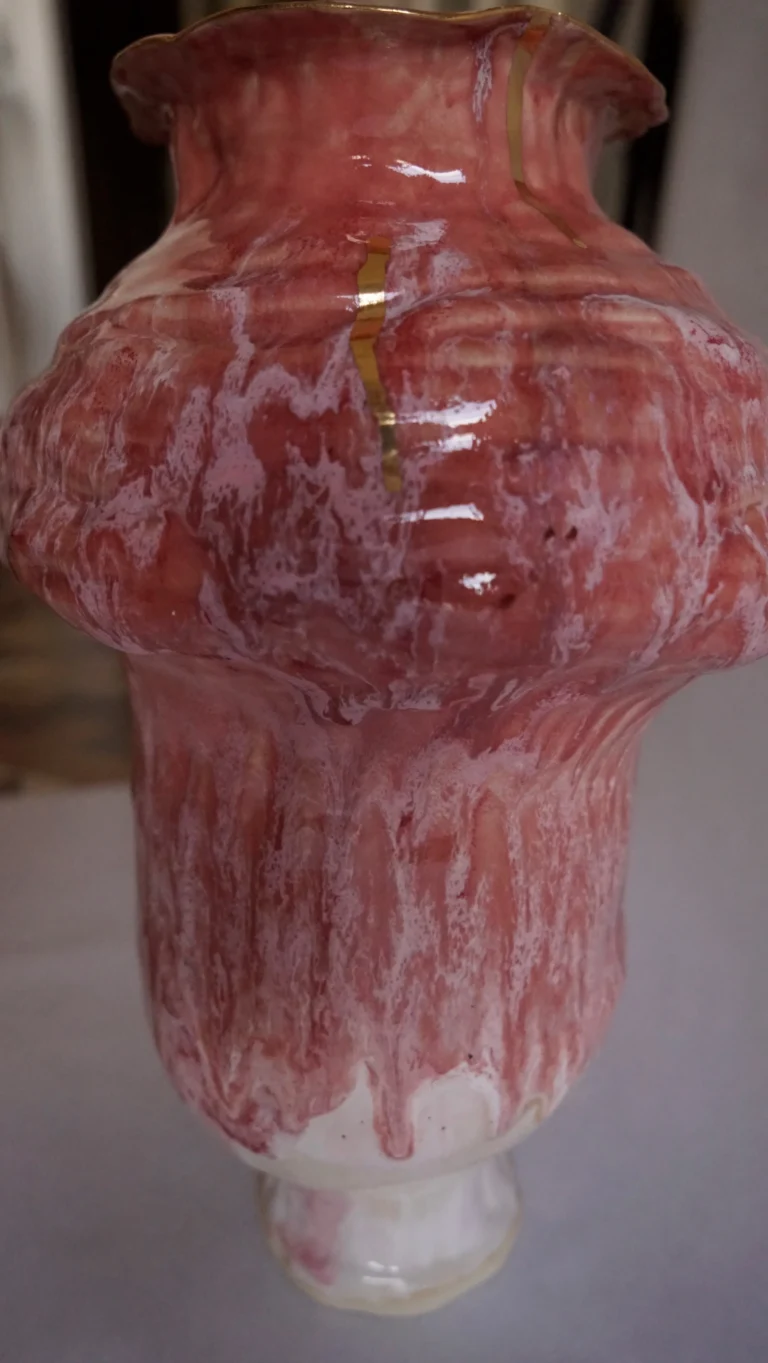 "tender Memory" Sculptural Pink-red Ceramic Vase With Gold Luster — 8
