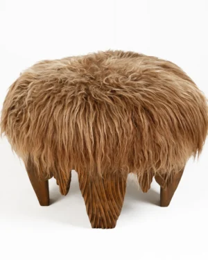 El Topo Sculptural Ottoman In Natural Acacia & Icelandic Sheepskin