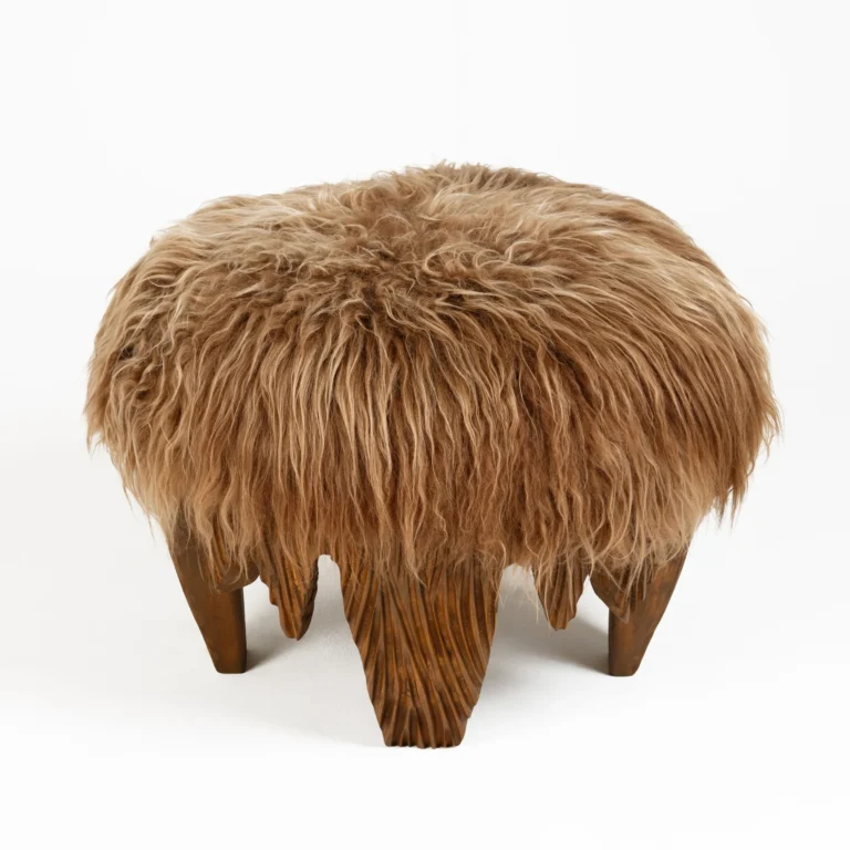El Topo Sculptural Ottoman In Natural Acacia & Icelandic Sheepskin — 1