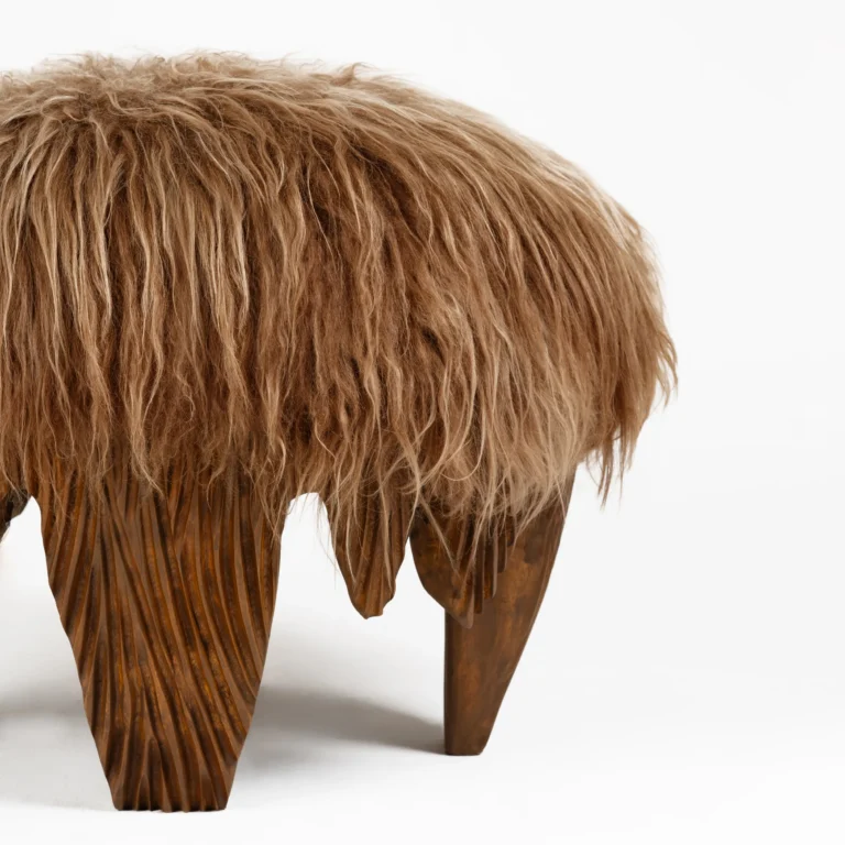 El Topo Sculptural Ottoman In Natural Acacia & Icelandic Sheepskin — 2