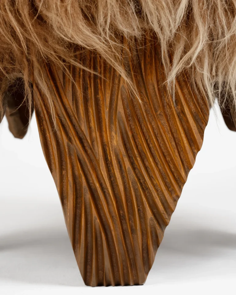 El Topo Sculptural Ottoman In Natural Acacia & Icelandic Sheepskin — 3