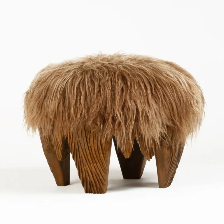 El Topo Sculptural Ottoman In Natural Acacia & Icelandic Sheepskin — 5