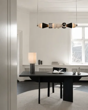 Arinna Pendant Lamp In Oak, Stone And Brass