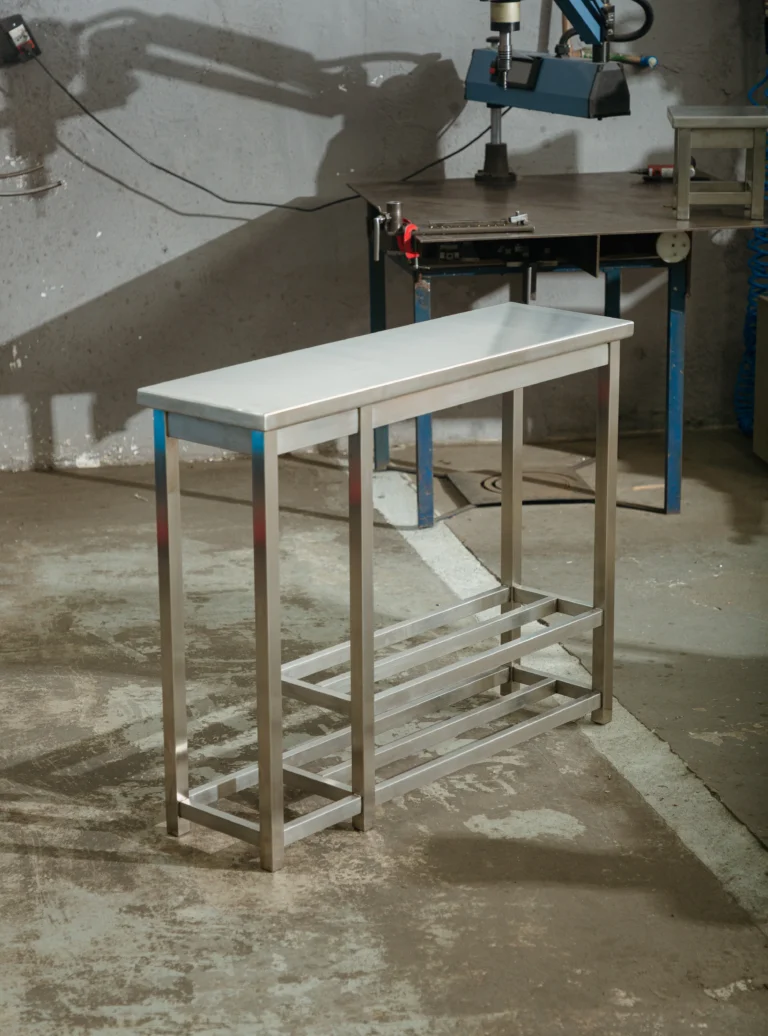 Bapho Entryway Table in Brushed Stainless Steel — 1