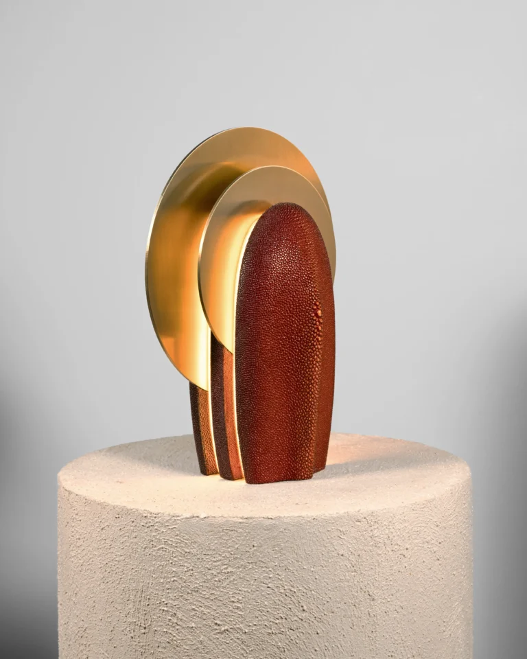 Mother of the Light Cognac Table Lamp in Galuchat and Brass — 2