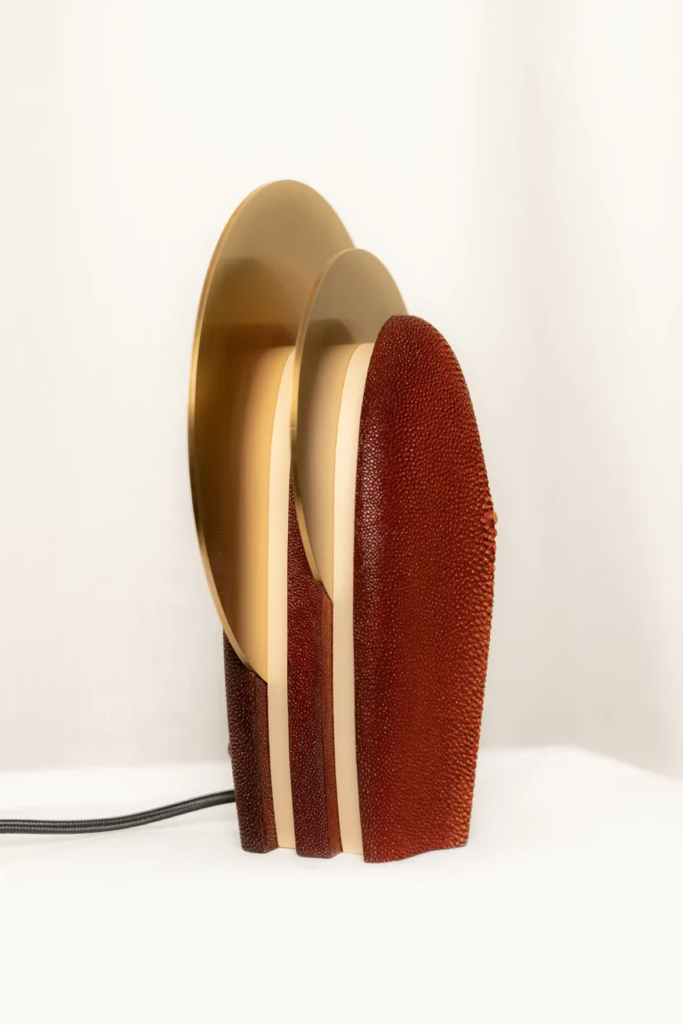 Mother of the Light Cognac Table Lamp in Galuchat and Brass — 3
