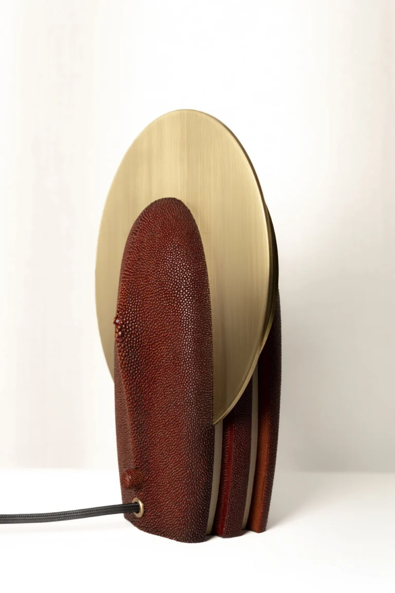 Mother of the Light Cognac Table Lamp in Galuchat and Brass — 4