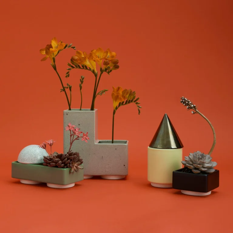 Knstrkt Set Of 6 With Large Pieces by Studio Berg, blocks used as planters for freesias and succulents
