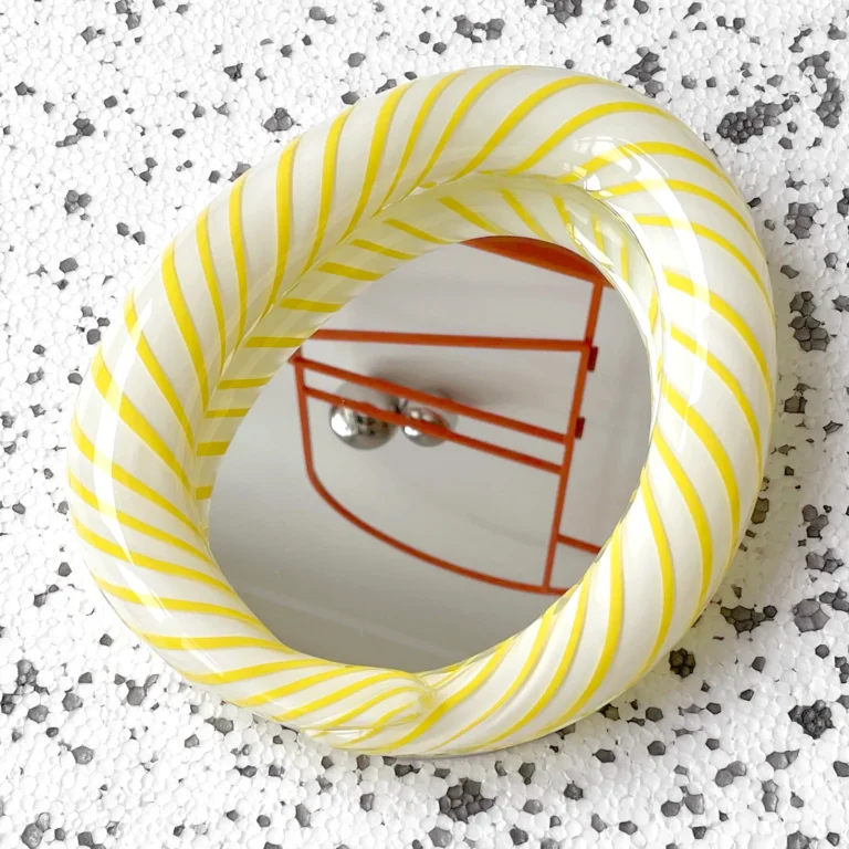 Yellow Candy Mirror – Hand-blown Striped Glass — 5