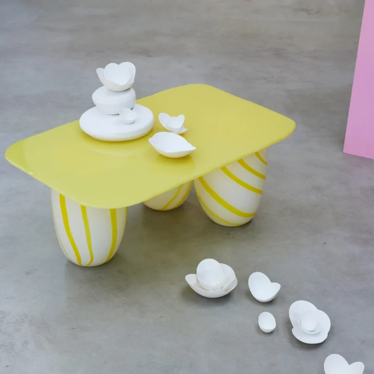 Yellow Candy Sofa Table – Hand-blown Striped Glass — 10