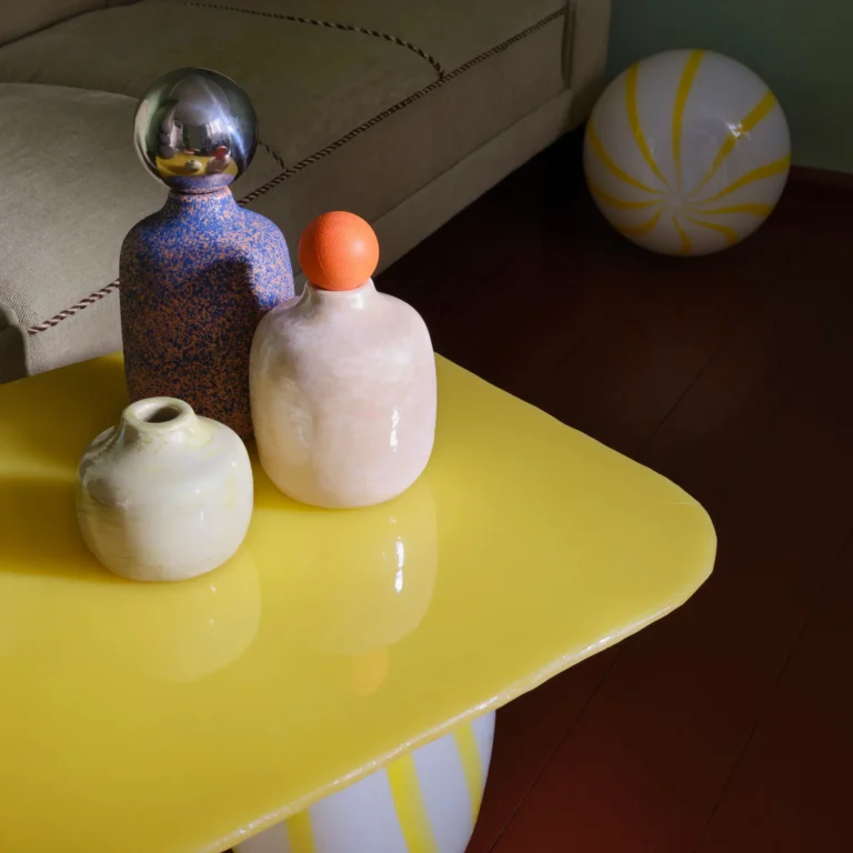 Yellow Candy Sofa Table – Hand-blown Striped Glass — 5
