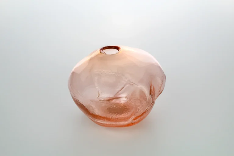 1 2 Ltr Forms Aurora Yellowish Handmade Glass Object by Vogel Studio, rounded glass vase with a small neck opening